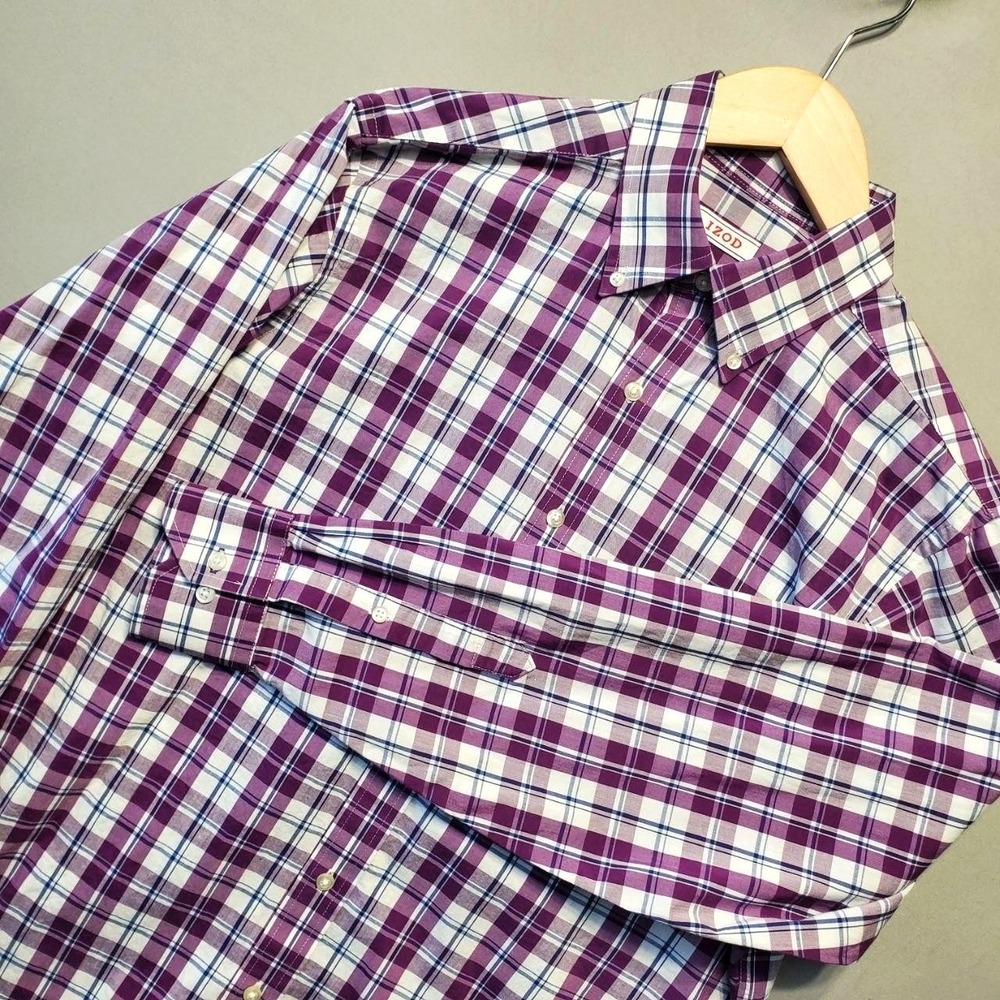 IZOD Performance Stretch Shirt‎ Mens 15.5 34/35 Purple Classic Fit Button Down